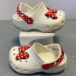 Crocs Disney Minnie Mouse White Red Polka Dot Bow Clogs Kids Size 7 205011